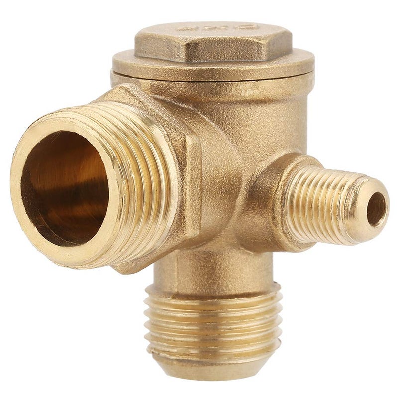 Walfront Brass Air Compressor Check Valve, 3 Way Male Thread 90 Degree Normal Pressure Accessories Used for Air Compressor (0.8x0.7x0.4 inches) - Image 1